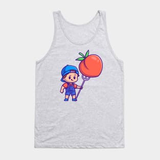 Cute Boy With Peach Fruit Cartoon Tank Top